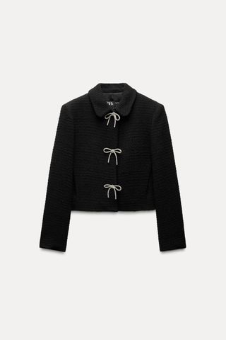 Bow Button Textured Jacket