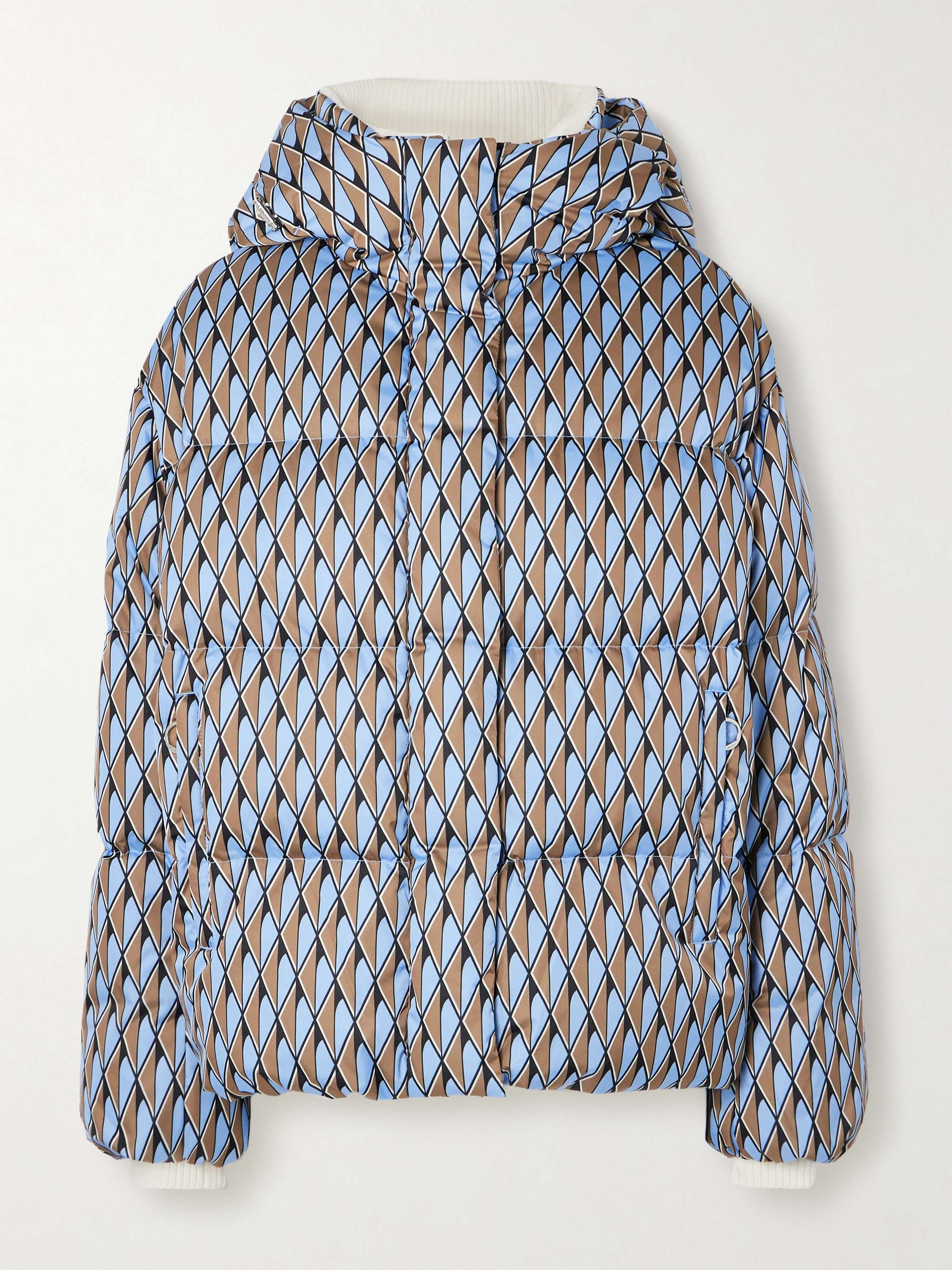 Ada Diam Hooded Ribbed Knit-Trimmed Printed Quilted Down Ski Jacket