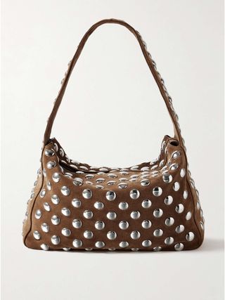 Elena Medium Studded Suede Shoulder Bag