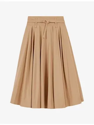 Belted-Waist High-Rise Cotton-Blend Midi Skirt