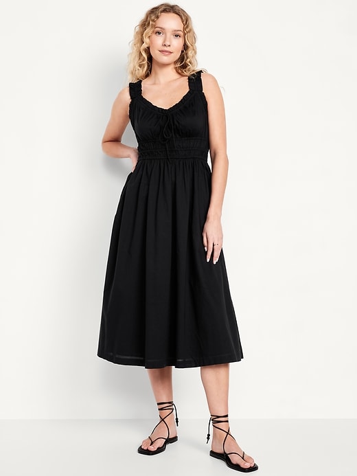 Waist-Defined Ruffled Midi Dress