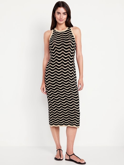 Sleeveless Pointelle-Knit Midi Dress