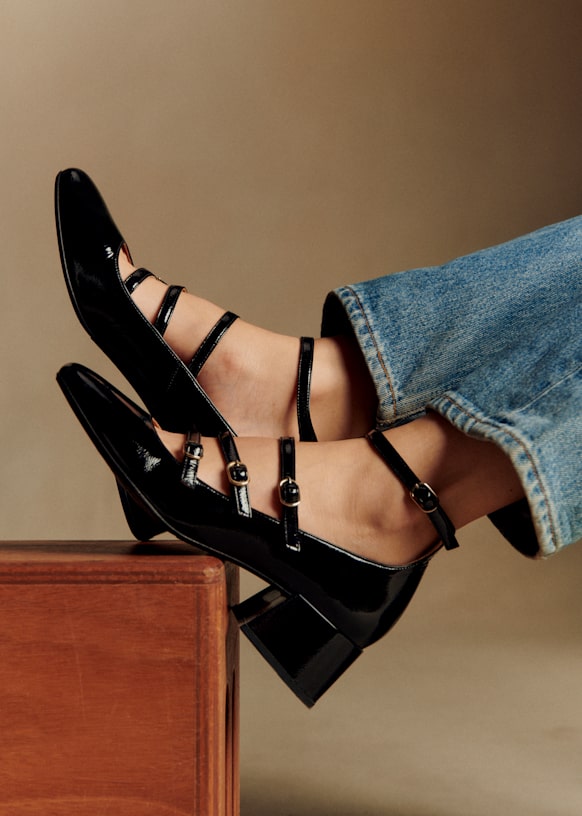Elodie Mary Janes - Patent Black - Patent Cowide Leather - S&eacute;zane