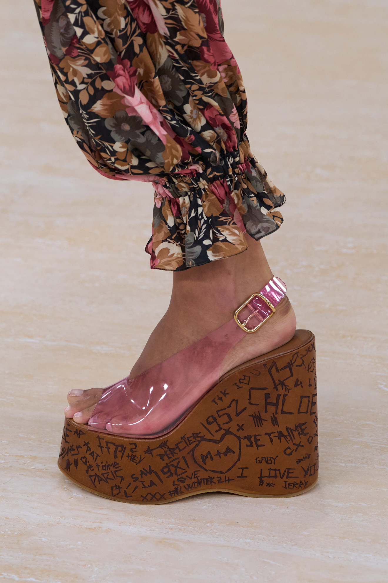 Expensive-looking shoe colours. Image from Launchmetrics showing the Chlo&eacute; Spring Summer 2025 Ready to Wear collection clogs.