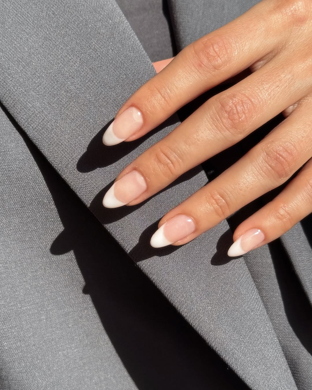 Milky french tip nails by Queenie Nguyen