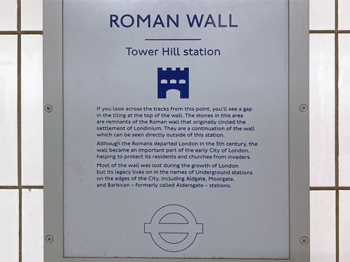 plaque on platform 1 at Tower Hill station
